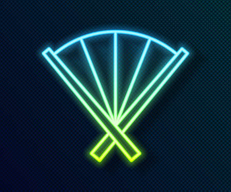 Glowing neon line Traditional paper chinese or japanese folding fan icon isolated on black background. Vectorのイラスト素材