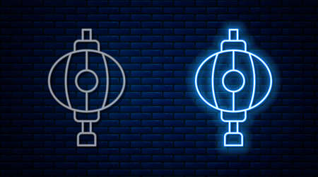 Glowing neon line Korean paper lantern icon isolated on brick wall background. Vectorのイラスト素材