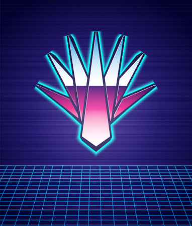 Retro style Agave icon isolated futuristic landscape background. Traditional Mexican plant. 80s fashion party. Vectorのイラスト素材