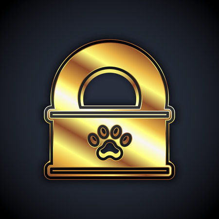 Gold Canned food icon isolated on black background. Food for animals. Pet food can. Vectorのイラスト素材