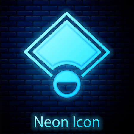 Glowing neon Baseball field icon isolated on brick wall background. Baseball map. Vectorのイラスト素材