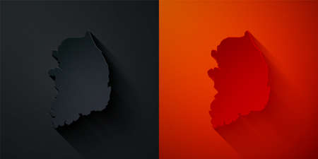 Paper cut South Korea map icon isolated on black and red background. Paper art style. Vectorのイラスト素材