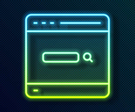 Glowing neon line Search engine icon isolated on black background. Vectorのイラスト素材