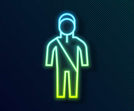 Glowing neon line Wetsuit for scuba diving icon isolated on black background. Diving underwater equipment. Vectorのイラスト素材