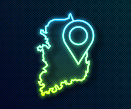 Glowing neon line South Korea map icon isolated on black background. Vectorのイラスト素材