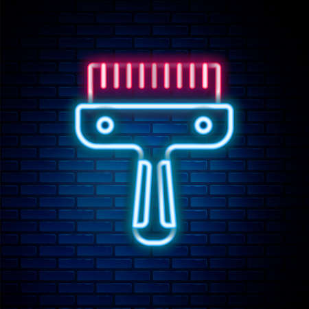 Glowing neon line Hair brush for dog and cat icon isolated on brick wall background. Brush for animal fur. Pet accessory. Colorful outline concept. Vectorのイラスト素材