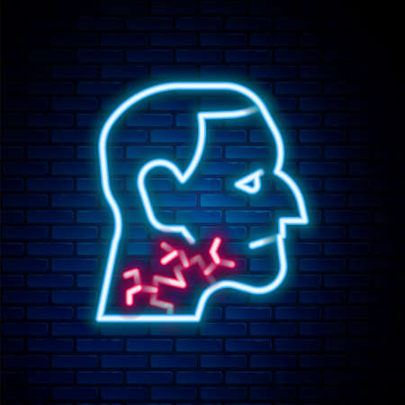 Glowing neon line Throat cancer icon isolated on brick wall background. Laryngeal cancer. Colorful outline concept. Vectorのイラスト素材