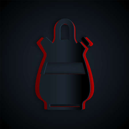 Paper cut Sangria pitcher icon isolated on black background. Traditional spanish drink. Paper art style. Vectorのイラスト素材