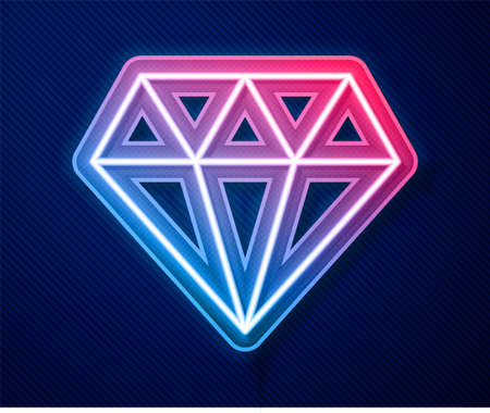 Glowing neon line Diamond icon isolated on blue background. Jewelry symbol. Gem stone. Vectorのイラスト素材
