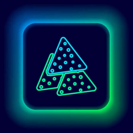 Glowing neon line Nachos icon isolated on black background. Tortilla chips or nachos tortillas. Traditional mexican fast food. Colorful outline concept. Vectorのイラスト素材