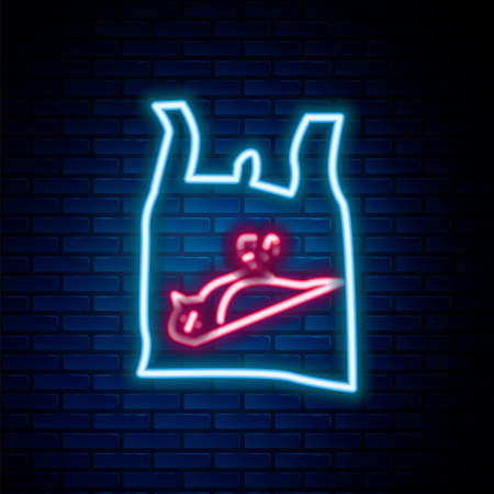 Glowing neon line Dead bird, plastic icon isolated on brick wall background. Element of pollution problems sign. Colorful outline concept. Vectorのイラスト素材