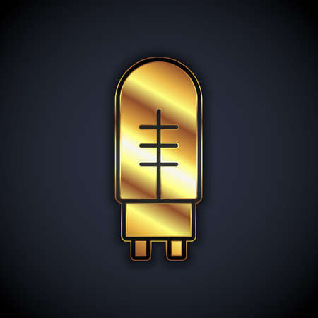 Gold Light emitting diode icon isolated on black background. Semiconductor diode electrical component.  Vector.のイラスト素材