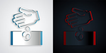 Paper cut Seeds of a specific plant icon isolated on grey and black background. Paper art style. Vectorのイラスト素材