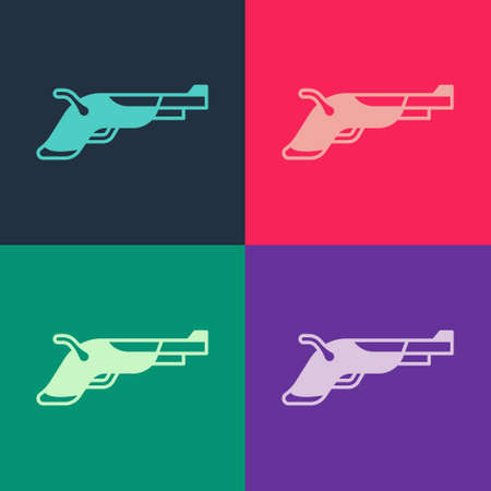 Pop art Vintage pistols icon isolated on color background. Ancient weapon. Vectorのイラスト素材