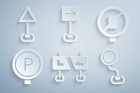 Set Road traffic sign, No cell phone, Parking, Traffic turn right and Triangle warning blank icon. Vectorのイラスト素材