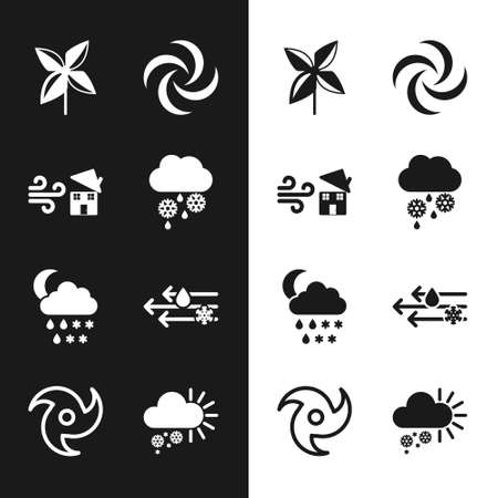 Set Cloud with snow and rain, Tornado swirl, Pinwheel, snow, moon, Wind, Cloudy icon. Vectorのイラスト素材