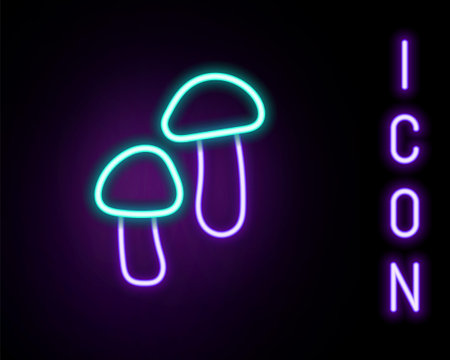 Glowing neon line Mushroom icon isolated on black background. Colorful outline concept. Vectorのイラスト素材