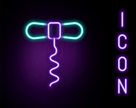 Glowing neon line Wine corkscrew icon isolated on black background. Colorful outline concept. Vectorのイラスト素材