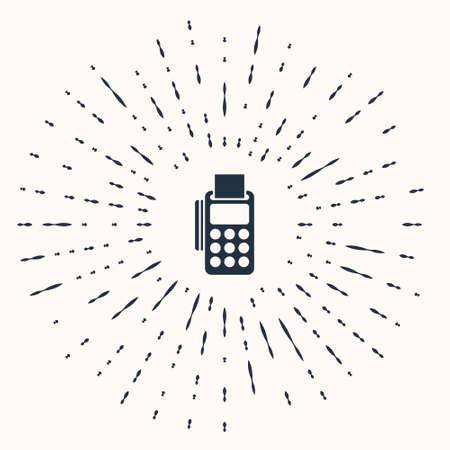 Grey POS terminal with inserted credit card and printed reciept icon isolated on beige background. NFC payment concept. Abstract circle random dots. Vector Illustrationのイラスト素材