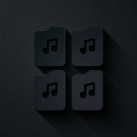 Paper cut Music file document icon isolated on black background. Waveform audio file format for digital audio riff files. Paper art style. Vectorのイラスト素材
