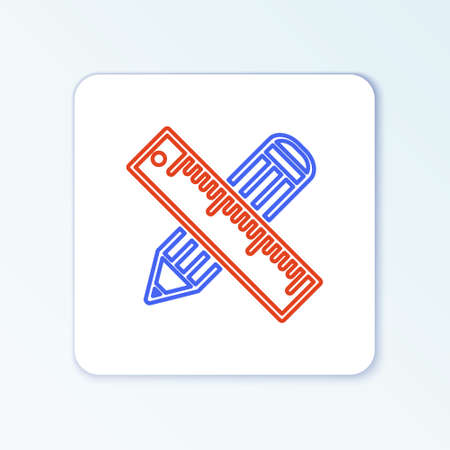 Line Crossed ruler and pencil icon isolated on white background. Straightedge symbol. Drawing and educational tools. Colorful outline concept. Vector.のイラスト素材