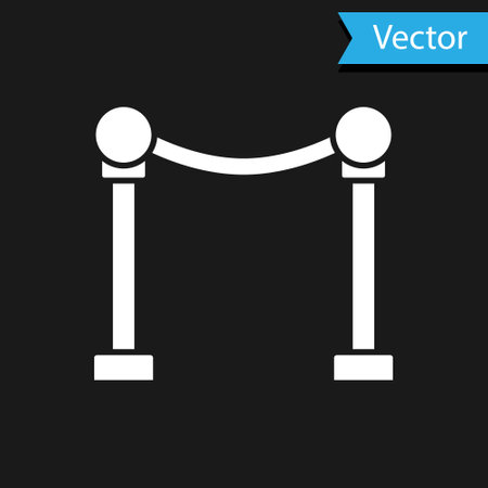 White Rope barrier icon isolated on black background. VIP event, luxury celebration. Celebrity party entrance. Vectorのイラスト素材