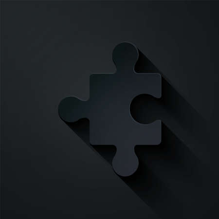Paper cut Piece of puzzle icon isolated on black background. Business, marketing, finance, layout, infographics, internet concept. Paper art style. Vectorのイラスト素材