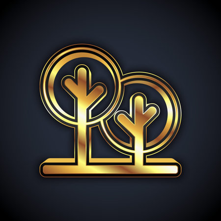 Gold Tree icon isolated on black background. Forest symbol. Vectorのイラスト素材