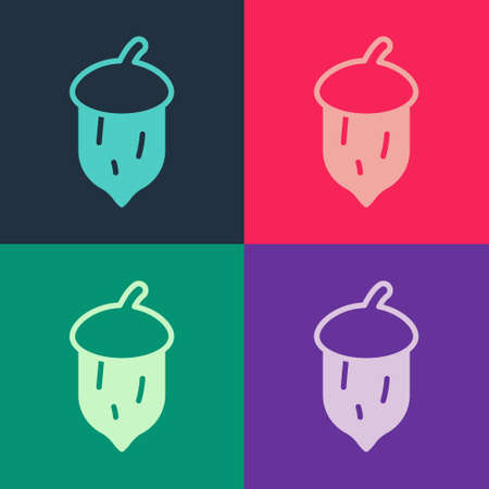 Pop art Acorn, oak nut, seed icon isolated on color background. Vectorのイラスト素材