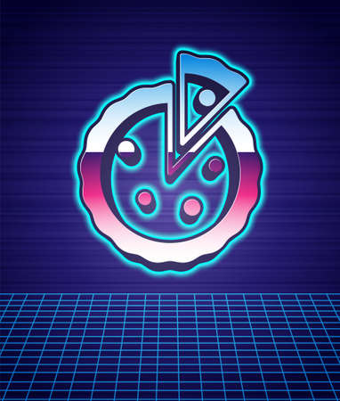 Retro style Homemade pie icon isolated futuristic landscape background. 80s fashion party. Vector.のイラスト素材