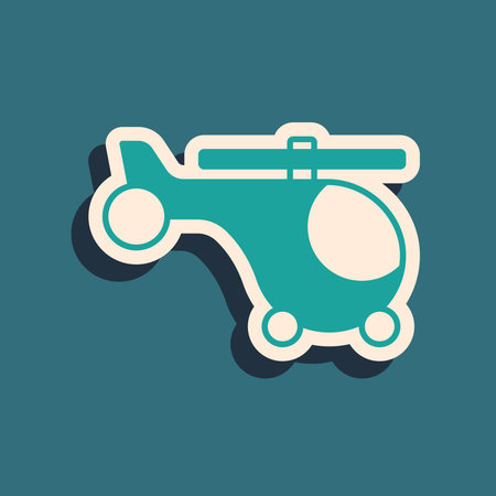 Green Helicopter aircraft vehicle icon isolated on green background. long shadow style. Vector.のイラスト素材