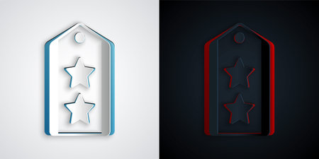 Paper cut Military rank icon isolated on grey and black background. Military badge sign. Paper art...