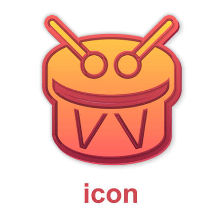 Gold Musical instrument drum and drum sticks icon isolated on white background. Vectorの写真素材