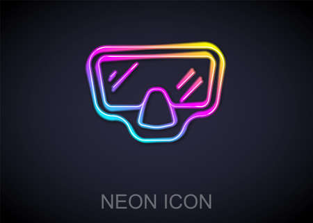 Glowing neon line Diving mask icon isolated on black background. Extreme sport. Diving underwater equipment. Vectorのイラスト素材
