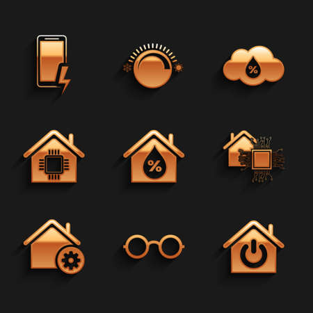 Set House humidity, Glasses, Smart home, settings, Humidity and Mobile charging battery icon. Vectorのイラスト素材