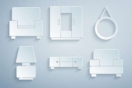 Set Chest of drawers, Mirror, Table lamp, Armchair, Wardrobe and icon. Vectorのイラスト素材