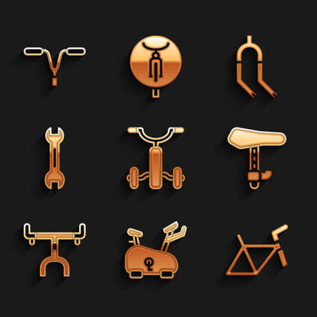 Set Bicycle for kids, Stationary bicycle, frame, seat, handlebar, Wrench spanner, fork and icon. Vectorのイラスト素材
