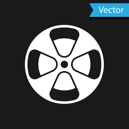 White Film reel icon isolated on black background. Vectorのイラスト素材