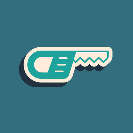 Green Reciprocating saw and saw blade icon isolated on green background. Long shadow style. Vectorのイラスト素材