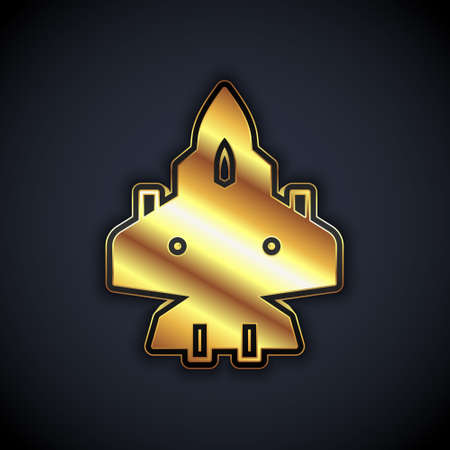Gold Jet fighter icon isolated on black background. military aircraft. Vectorのイラスト素材