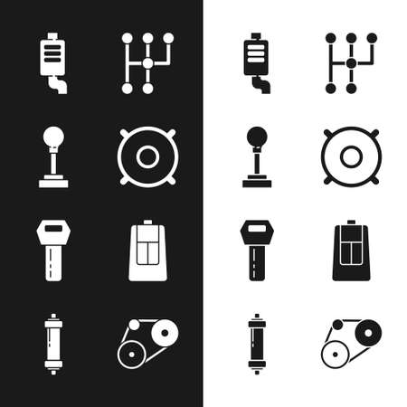 Set Car audio speaker, Gear shifter, muffler, key with remote, Timing belt kit and Shock absorber icon. Vectorのイラスト素材