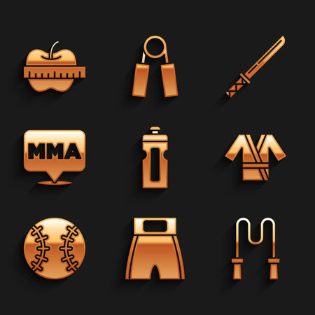 Set Fitness Shaker Boxing Short Jump Rope Japanese Costume Kimono Baseball Ball Fight Club Mma Katana And Apple And Measuring Tape Icon Vectorのイラスト素材 ストックフォト 写真素材のstock Foto ストックドットフォト