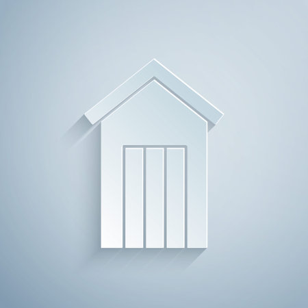 Paper cut Wooden outdoor toilet icon isolated on grey background. Paper art style. Vectorのイラスト素材