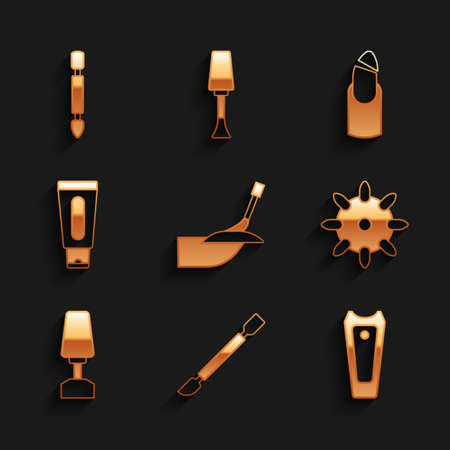 Set Manicure, Cuticle pusher, Nail cutter, False nails, Milling for manicure, Tube of hand cream, Broken and icon. Vectorのイラスト素材