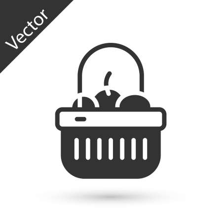 Grey Shopping basket and food icon isolated on white background. Food store, supermarket. Vectorのイラスト素材