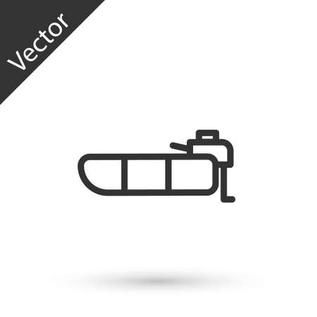 Grey line Inflatable boat with outboard motor icon isolated on white background. Vectorのイラスト素材