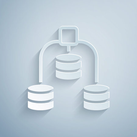 Paper cut Server, Data, Web Hosting icon isolated on grey background. Paper art style. Vectorのイラスト素材