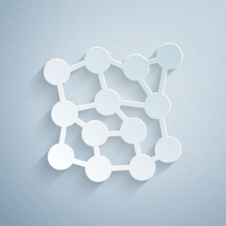 Paper cut Neural network icon isolated on grey background. Artificial intelligence AI. Paper art style. Vectorのイラスト素材