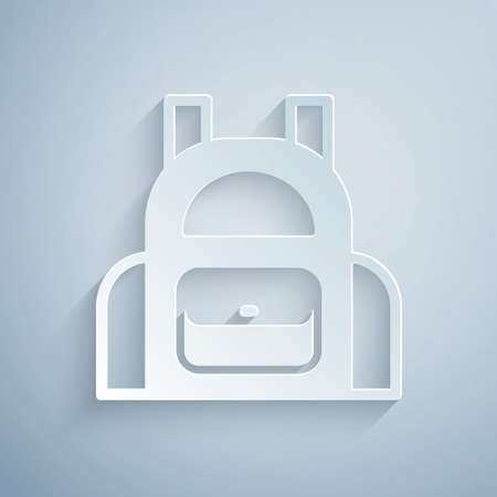 Paper cut School backpack icon isolated on grey background. Paper art style. Vectorのイラスト素材
