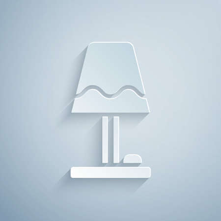 Paper cut Table lamp icon isolated on grey background. Paper art style. Vectorのイラスト素材